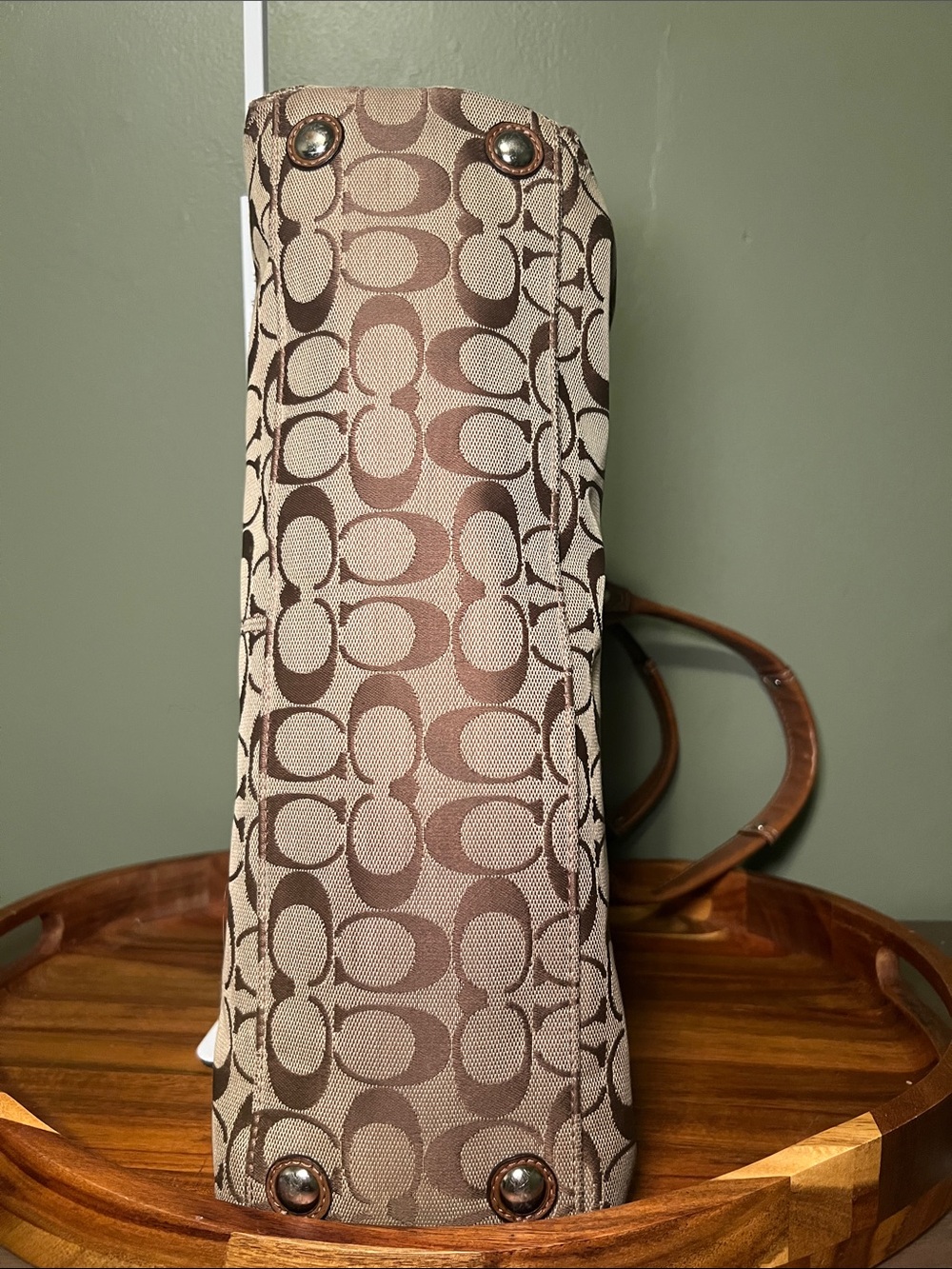 Coach Penelope Signature Jacquard Shoulder Tote with Brown Leather Trim - Picture 9 of 14